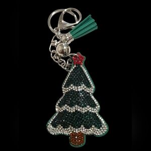 Festive Rhinestone Christmas Tree Bag Charm Keychain